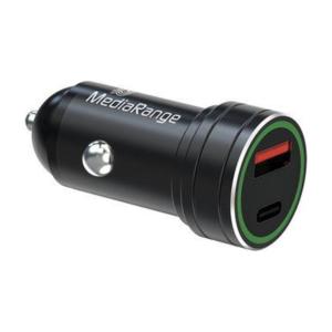 MediaRange 20W In-Car Charger — USB-A & USB-C, Black Aluminium
