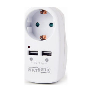 Gembird 2-Port USB Charger with Pass-Through Socket — 2.1A, White