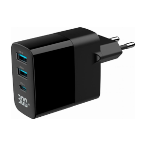 Gembird 3-Port 30W GaN USB Fast Charger with LCD — Black